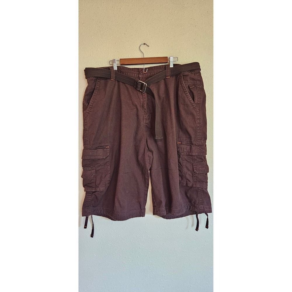 Royal Blue Mens Cargo Shorts Brown Cotton Belted Utility Pockets Size 46